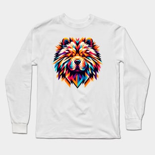 Vibrant Geometric Chow Chow: Artistic Canine Design Long Sleeve T-Shirt